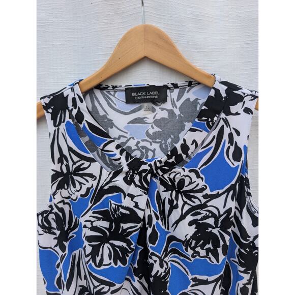 Evan Picone Black Label Women's Sleeveless Blouse Sz S Twist Front Floral Career - Picture 2 of 7